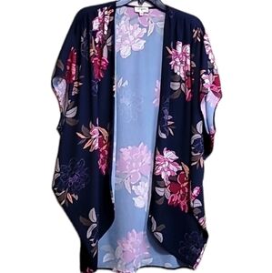 Umgee navy blue color Floral Dolman Cocoon-Hem open kimono, women Sz:S/M